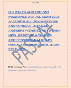 NJ HEALTH AND ACCIDNT INSURANCE ACTUAL EXAM 2024- 2025 WITH ALL 250 QUESTIONS AND CORRECT DETAILED ANSWERS (VERIFIED ANSWERS)/ NEW JERSEY HEALTH AND ACCIDENT EXAM| ALREADY GRADED A+|BRAND NEW!!|JUST RELEASED!