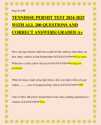 TENNDSSE PERMIT TEST 2024-2025 WITH ALL 200 QUESTIONS AND CORRECT ANSWERS| GRADED A+