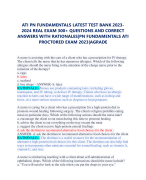 ATI PN FUNDAMENTALS LATEST TEST BANK 2023- 2024 REAL EXAM 300+ QUESTIONS AND CORRECT  ANSWERS WITH RATIONALES|PN FUNDAMENTALS ATI  PROCTORED EXAM 2023|AGRADE