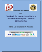 Test Bank for Human Sexuality in a  World of Diversity 6th Canadian  Edition Rathus