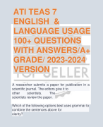 ATI TEAS 7  ENGLISH &  LANGUAGE USAGE  100+ QUESTIONS  WITH ANSWERS/A+  GRADE/ 2023-2024  VERSION