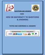 HESI OB MATERNITY TB QUESTIONS  & ANSWERS