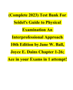 Complete Test Bank For Seidel's Guide to Physical Examination An Interprofessional Approach 10th Edition by Jane W. Ball | Joyce E. Dains Chapter 1-26 | Ace in your Exams in 1 attempt!