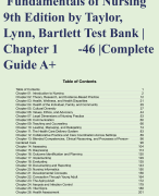 Fundamentals of Nursing  9th Edition by Taylor | Lynn | Bartlett Test Bank |  Chapter 1 -46 |Complete  Guide A+ 