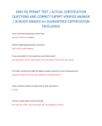 DMV NC PERMIT TEST | ACTUAL CERTIFICATION QUESTIONS AND CORRECT EXPERT VERIFIED ANSWER | ALREADY GRADED A+ GUARANTEED CERTIFICATION EXCELLENCE