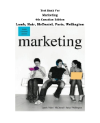 Test Bank For Marketing 4th Canadian Edition Lamb, Hair, McDaniel, Faria, Wellington |All Chapters, Complete Q & A, Latest 2024|