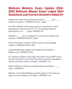 Wellcare Mastery Exam Update 2024- 2025 Wellcare Master Exam Latest 2024 Questions and Correct Answers Rated A+ | Cerified Wellcare Mastery Exam Update Latest 2024- 2025 Quiz with Accurate Solutions Allpass'