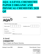 AQA A LEVEL CHEMISTRY PAPER 2 ORGANIC AND  PHYSICAL CHEMISTRY 2020  QP