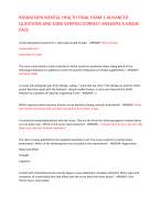 RASMUSSEN MENTAL HEALTH FINAL EXAM 1 ADVANCED  QUESTIONS AND 100% VERIFIED CORRECT ANSWERS A GRADE  PASS