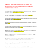 TEXAS LIFE HEALTH INSURANCE FINAL EXAMS ACTUAL  QUESTIONS WITH ADVANCED 100% CORRECT ANSWERS  CORRECT SCORE A GRADE