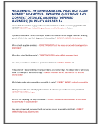 HESI DENTAL HYGIENE EXAM AND PRACTICE EXAM  NEWEST 2024 ACTUAL EXAM 200 QUESTIONS AND  CORRECT DETAILED ANSWERS (VERIFIED  ANSWERS) |ALREADY GRADED A+