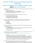 APEA 3P Test With Answers and Complete Solutions 2024|2025 Berkley’s 3P questionnaire- Green is answer I chose BOLD Is the correct answer