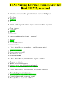TEAS Nursing Entrance Exam Review Test  Bank 2022/2023 Answered 