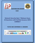 Network Security Quiz 7 Malware Exam  30 Questions with Verified Answers