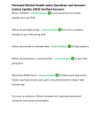 Perinatal Mental Health exam Questions and Answers (Latest Update 2024) Verified Answers 