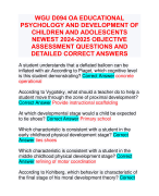 WGU D094 OA EDUCATIONAL PSYCHOLOGY AND DEVELOPMENT OF CHILDREN AND ADOLESCENTS NEWEST 2024-2025 OBJECTIVE ASSESSMENT QUESTIONS AND DETAILED CORRECT ANSWERS