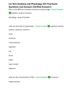 Ivy Tech Anatomy and Physiology 101 Final Exam Questions and Answers (Verified Answers)
