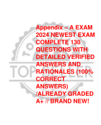 Appendix – A EXAM  2024 NEWEST EXAM  COMPLETE 130  QUESTIONS WITH  DETAILED VERIFIED  ANSWERS AND  RATIONALES (100%  CORRECT  ANSWERS)  /ALREADY GRADED  A+ // BRAND NEW!