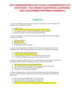 ATI COMPREHENSIVE EXIT EXAM /COMPREHENSIVE ATI EXIT EXAM - 540 CORRECT QUESTIONS & ANSWERS 2021-2024(THREE DIFFERENT VERSIONS )