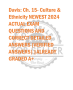 Davis: Ch. 15- Culture &  Ethnicity NEWEST 2024  ACTUAL EXAM  QUESTIONS AND  CORRECT DETAILED  ANSWERS (VERIFIED  ANSWERS) |ALREADY  GRADED A+