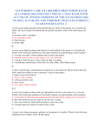 ATI NURSING CARE OF CHILDREN PROCTORED EXAM ALL FORMS 2024 UPDATED | THIS IS A TEST BANK WITH ACCURATE TESTED VERSIONS OF THE EXAM FROM 2023 TO 2023 | ACCURATE AND VERIFIED | NEXT GEN FORMAT | GUARANTEED LEVEL 3