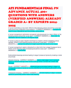 ATI FUNDAMENTALS FINAL PN ADVANCE ACTUAL 400+ QUESTIONS WITH ANSWERS (VERIFIED ANSWERS) ALREADY GRADED A+ BY EXPERTS 2024-2025 