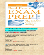 Texas Real Estate Exam Prep (From PearsonVUE and & Champions National Exam Prep) /156 Questions With Verified Answers Rated (A+)