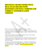 2024 EXCEL CRASH COURSE FINAL  REAL EXAM 2024-2025 WITH  QUESTIONS AND WELL VERIFIED AND  CORRECT ANSWERS [LATEST  VERSION] 