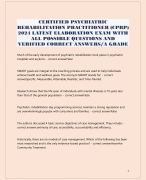 CERTIFIED PSYCHIATRIC  REHABILITATION PRACTITIONER (CPRP)  2024 LATEST ELABORATION EXAM WITH  ALL POSSIBLE QUESTIONS AND  VERIFIED CORRECT ANSWERS/A GRADE
