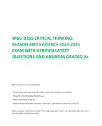 WGU D265 CRITICAL THINKING:  REASON AND EVIDENCE 2024-2025  EXAM WITH VERIFIED LATEST  QUESTIONS AND ANSWERS GRADED A+