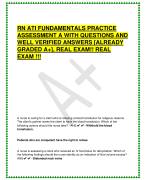 RN ATI FUNDAMENTALS PRACTICE  ASSESSMENT A WITH QUESTIONS AND  WELL VERIFIED ANSWERS [ALREADY  GRADED A+], REAL EXAM!! REAL  EXAM !!!