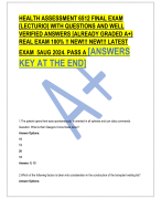 HEALTH ASSESSMENT 6512 FINAL EXAM  [LECTURIO] WITH QUESTIONS AND WELL  VERIFIED ANSWERS [ALREADY GRADED A+}  REAL EXAM 100% !! NEW!!! NEW!!! LATEST  EXAM 5AUG 2024. PASS A [ANSWERS  KEY AT THE END]