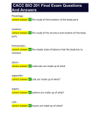  CACC BIO 201 Final Exam Questions And Answers 