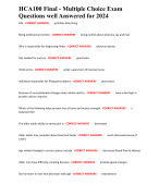 HCA100 Final - Multiple Choice Exam Questions well Answered for 2024