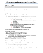 College aantekeningen college 1,3,4 en 5 statistische modellen 1, pre-master Orthopedagogiek, SPO/RUG Groningen, 2019-2020