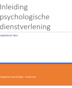 Samenvatting - Inleiding Psychologische Dienstverlening (2020-2021)