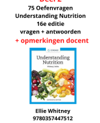 75 Oefenvragen Understanding Nutrition DEEL 2 (1.4-1.6) Whitney 16e editie Jan 2021 met docent opmer
