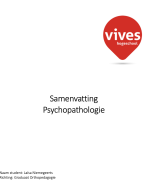 Samenvatting: RICHTING: Graduaat orthopedagogie: VAK Psychopathologie