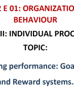 Motivating Performance - Goal Setting and Reward System Lecture Notes