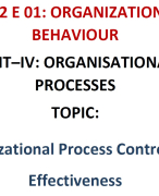 Organizational Processes - Control and Effectiveness Lecture Notes