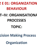 The Decision Making Processes in an Organization Lecture Notes