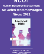 50 meest voorkomende oefenvragen NCOI tentamen HRM - Vragen en antwoorden - Nieuwe versie 2021 - Kluijtmans 4e druk 2021