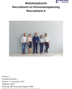 NCOI moduleopdracht recruitment en personeelsplanning - geslaagd november 2021 - cijfer 8 met feedback