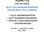 Samenvatting Sociologie - 6 weken lesaantekeningen met docentaantekeningen en oefenvragen - Feb 2022
