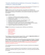“Towards a Multidisciplinary Definition of Innovation” Baregheh, A., J. Rowley & S. Sambrook (2009) 
