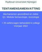 Samenvatting Tentamen voorbereiding farmacologie toxicologie - Mechanismen Gezondheid Ziekte - Radbout Universiteit - Voorjaar 2022