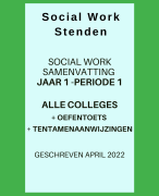 Samenvatting Social Work Stenden - Jaar 1 Periode 1: Alle collegeaantekeningen met oefentoets en ten