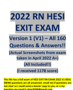 HESI EXIT RN V1 EXAM 2022 [ NEW ] All 160 Qs & As Included - Guaranteed Pass A+!!! (All Brand New Q&
