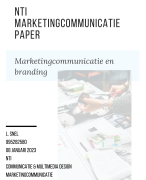 NTI paper Marketingcommunicatie - Nieuw 2023 - Geslaagd cijfer 8 - Voorstel Marketingplan Bezorgbedrijf