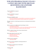 NUR 2474 PHARMACOLOGY EXAM 1 LATEST 2022-2023 WITH 100 EXAM QUESTIONS AND ANSWERS RASMUSSEN 